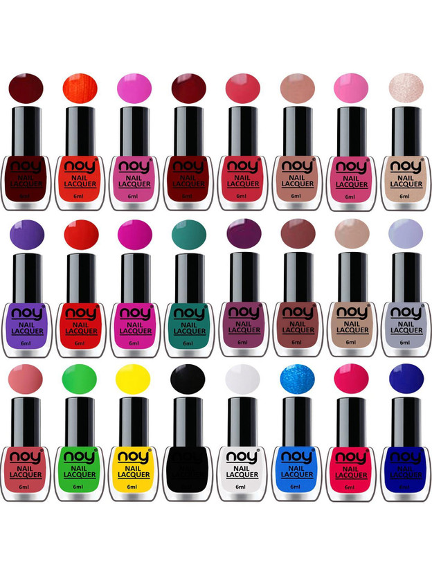 NOY NOY Shine Nail Paint Polish Combo Set of 24 in Wholesale Price Multicolor Bulk Rate Nail Lacquer Combo No-03 Violet,Brown,Nude,Light Grey,Pink,Dark Wine,Nude,Orange,Pink and Many More(Pack of 24) - Flipkart Deal