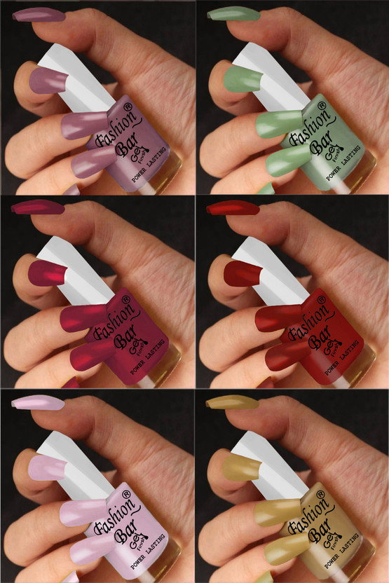 Fashion Bar Online For Vibrant And Beautiful color Nail Polish Set S10P19 Multicolor(Pack of 6)