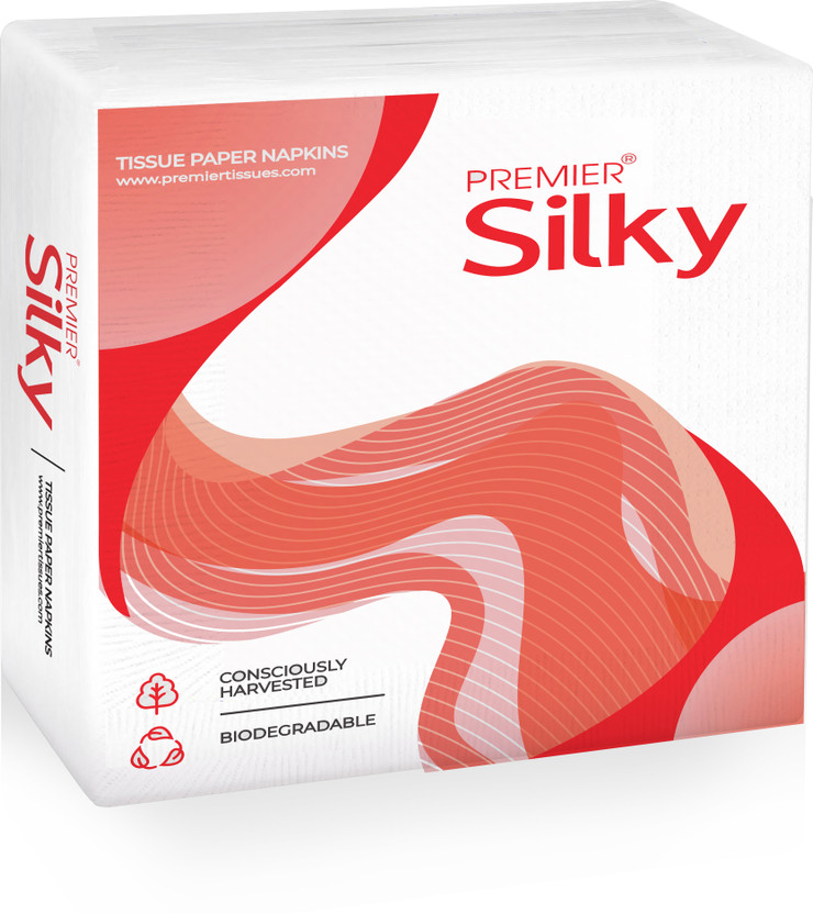 Premier Silky Tissue Paper Napkins - 90 Pulls, 27x27 cm, 1-Ply White Paper Napkins(90 Sheets)