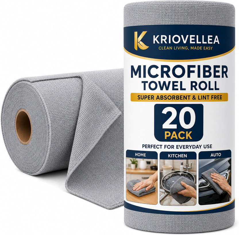 KRIOVELLEA Microfiber Cleaning Cloth Roll 20 Pack Grey Cloth Napkins(20 Sheets)