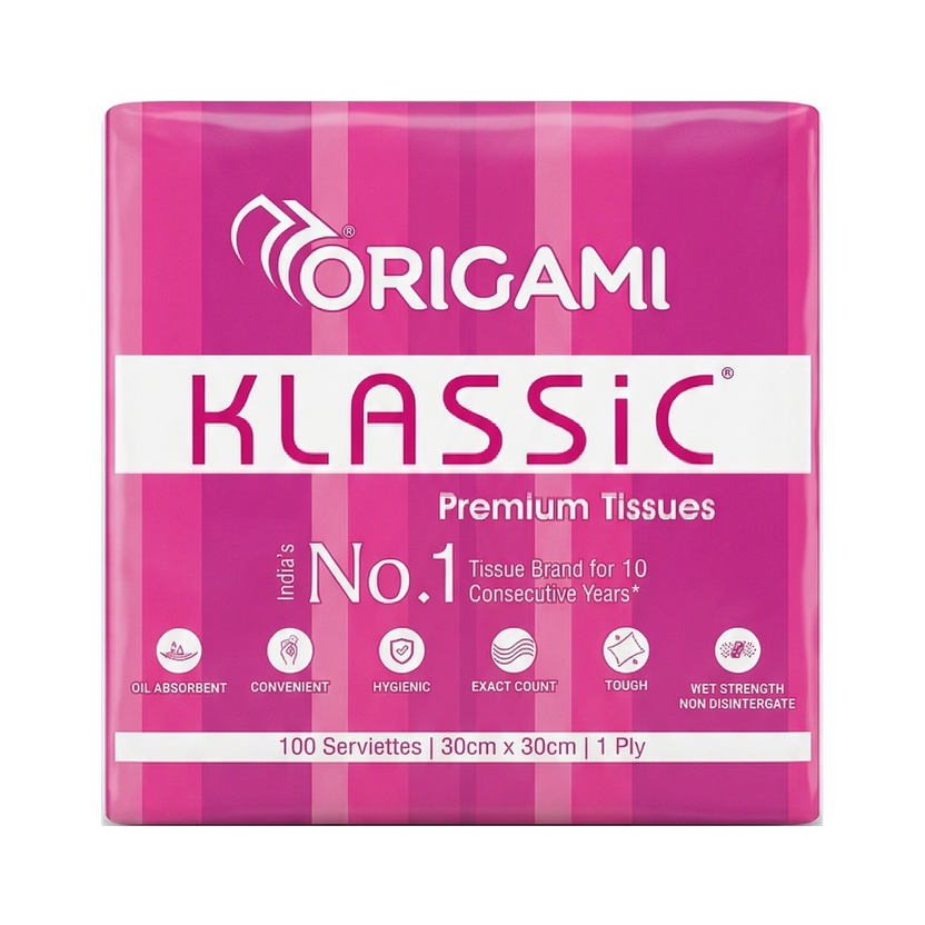 Origami Klassic 1 Ply Pack of 1 White Paper Napkins(100 Sheets)