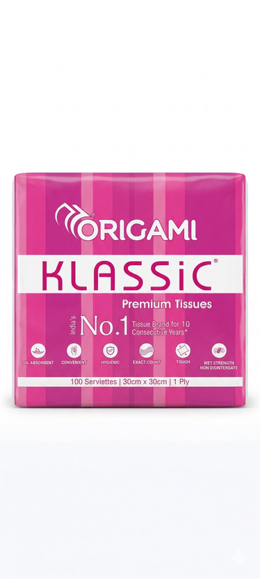 Origami Klassic 1 Ply Pack of 1 White Paper Napkins(100 Sheets)