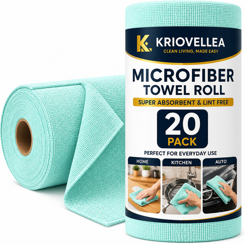 KRIOVELLEA Microfiber Cleaning Cloth Roll 20 Pack Green Cloth Napkins(20 Sheets)