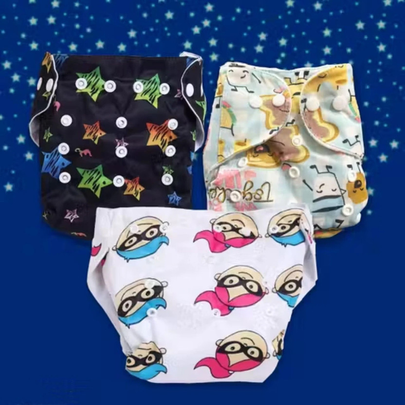 Ast Retail Reusable Baby Cloth Diapers Pack of 3 Cartoon Superhero Star Print Nappies