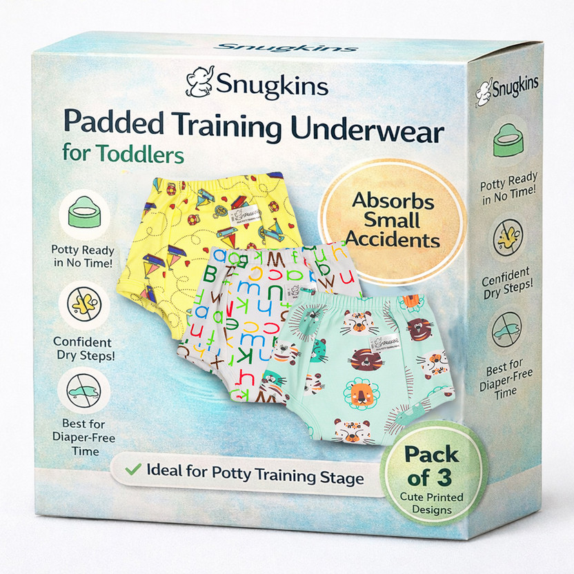 SNUGKINS Padded Underwear for Babies & Toddler Size 1 (1-2 years) Pack of 3