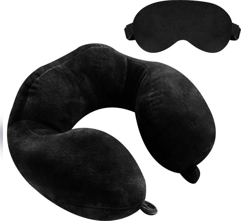 Greeli Premium Travel Neck Pillow Adjustable 360 Degree Neck Support Headrest Airplane Neck Pillow & Eye Shade(Black)