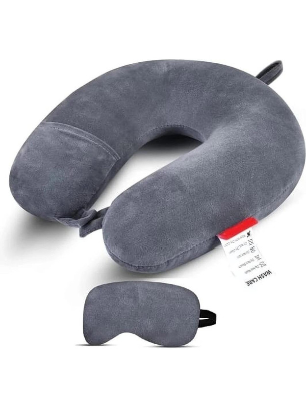 Flipkart JSR_MART Velvet Unisex U Shaped Micro Fiber Cushion Neck Rest Pillow With Eye Mask Neck Pillow & Eye Shade(Grey) - Flipkart Deal
