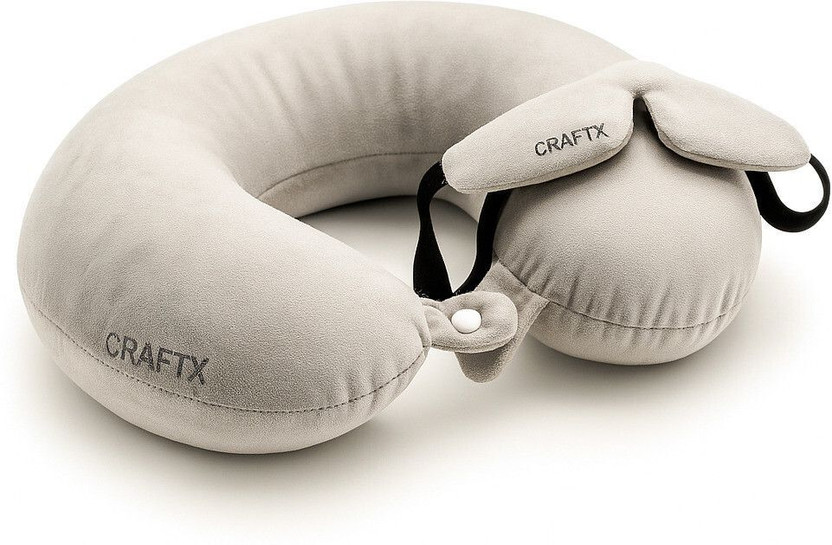 craftx TravelEase Neck Support for Airplane, Car & Train Neck Pillow & Eye Shade(GREY)