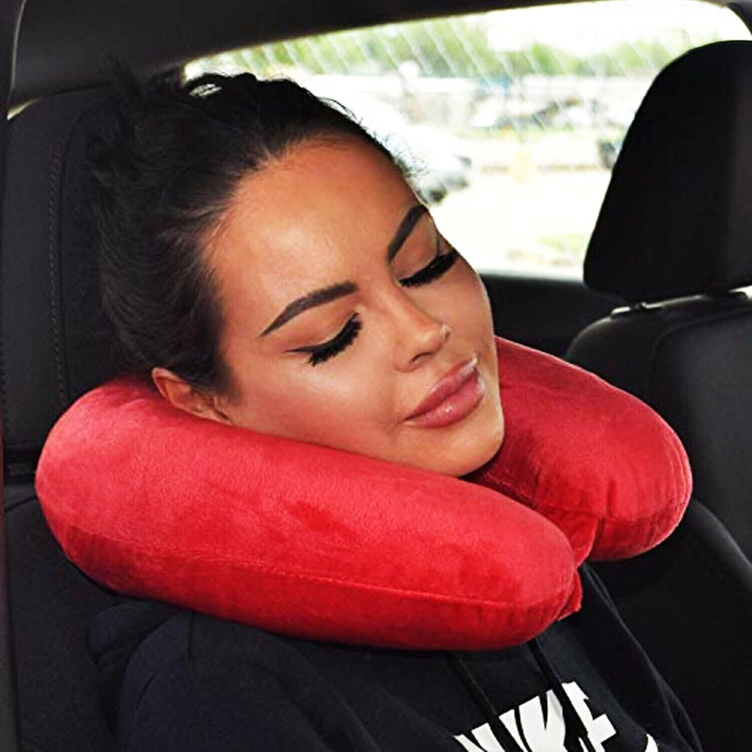 Varnar Velvet Unisex Soft U Shape Neck Rest Pillow for travel flight, train, bus, car Neck Pillow(Red)