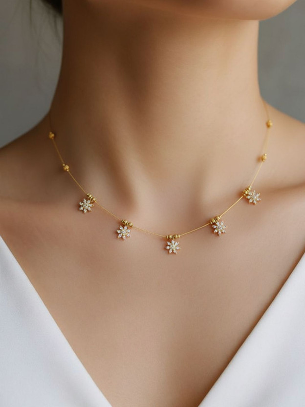 JewelryMiguel Invisible Necklace For Women Cubic Zirconia Gold-plated Plated Alloy Necklace