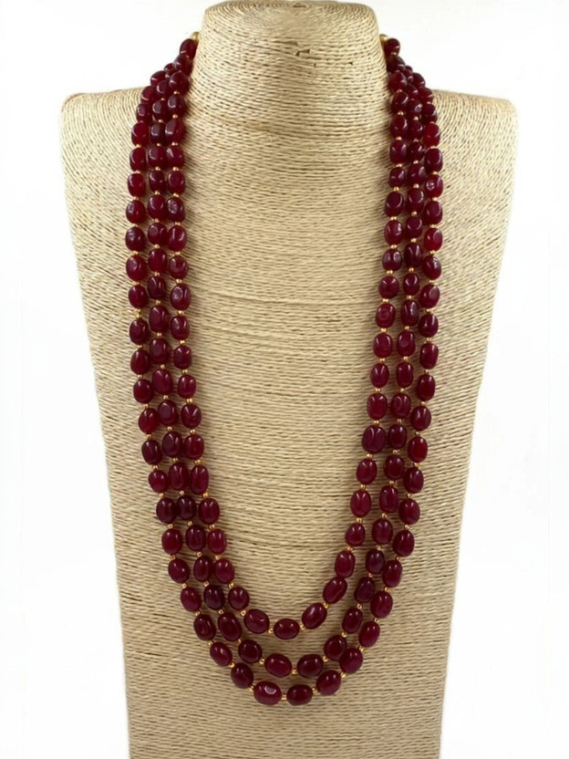 Aamrapali Silver Gems Red Jade Necklace, Features Green Jade for Natural and Elegant Appearance Beads, Jade Gold-plated Plated Stone, Alloy Necklace