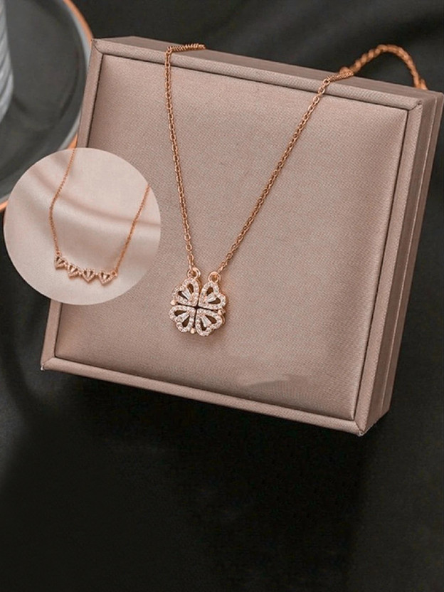 Royatto European Leaf Magnetic Luxury Magnetic Heart Gold Chain Diamond Brass Plated Copper Necklace