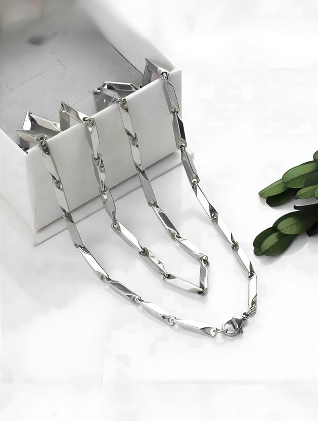 REVERSEA Premium Quality Rice Design Chain for Mens 900 Silver Plated Stainless Steel Chain