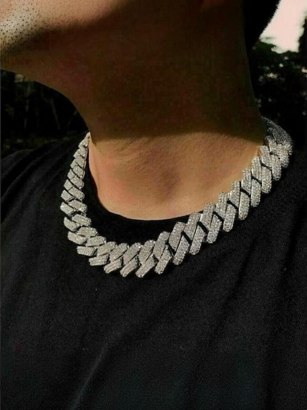 Adoxy Iced Out Pearl Silver Plated Alloy Chain