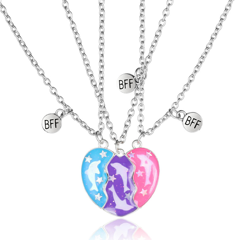 gustave Magnetic Heart Friendship Necklace Set for Three Girls with Rainbow Enamel Alloy Necklace Set