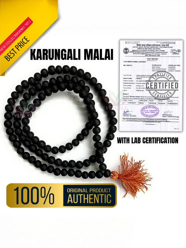 VIBESLE Original Karungali Malai For Men With Certification - Certified Ebony Japa Beads Wood Necklace