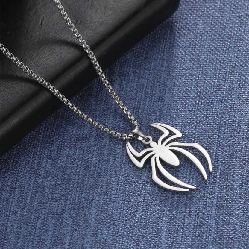 Ziviana Store Trendy Spider Pendant Stainless Steel Chain Necklace for Men & Boys Zircon Silver Plated Stainless Steel Necklace