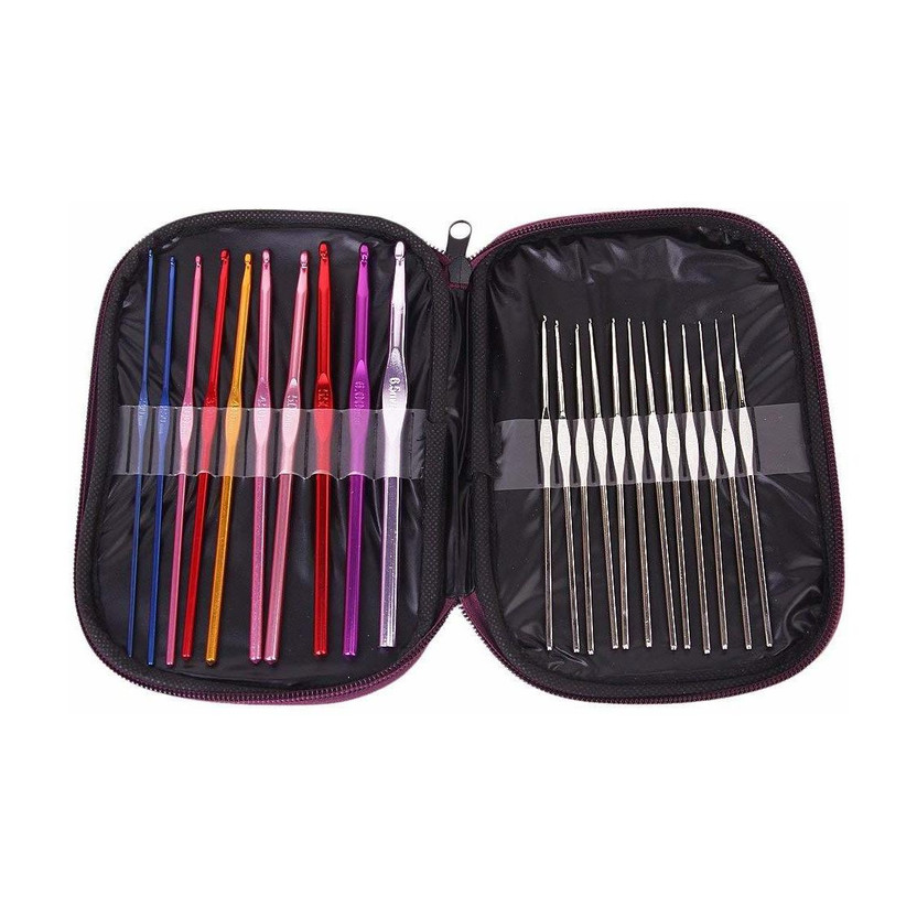 SVE Super Aluminium Crochet Hooks Knitting Needles Set Crochet with Purple Case for Sewing Craft Yarn Sweater Woolen Cloth, 22Pcs