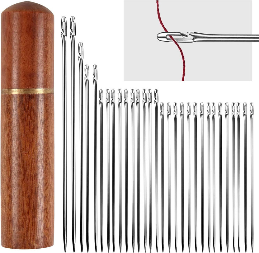 Ashmakam 30pcs Easy Thread Needle Kit – For Crochet, Punch Needle & Embroidery Hand Sewing Needle(Ball Point Needle 30pcs Self Threading Quilt Needles (3.6–6.7cm) with Wooden Storage Case Pack of 30)