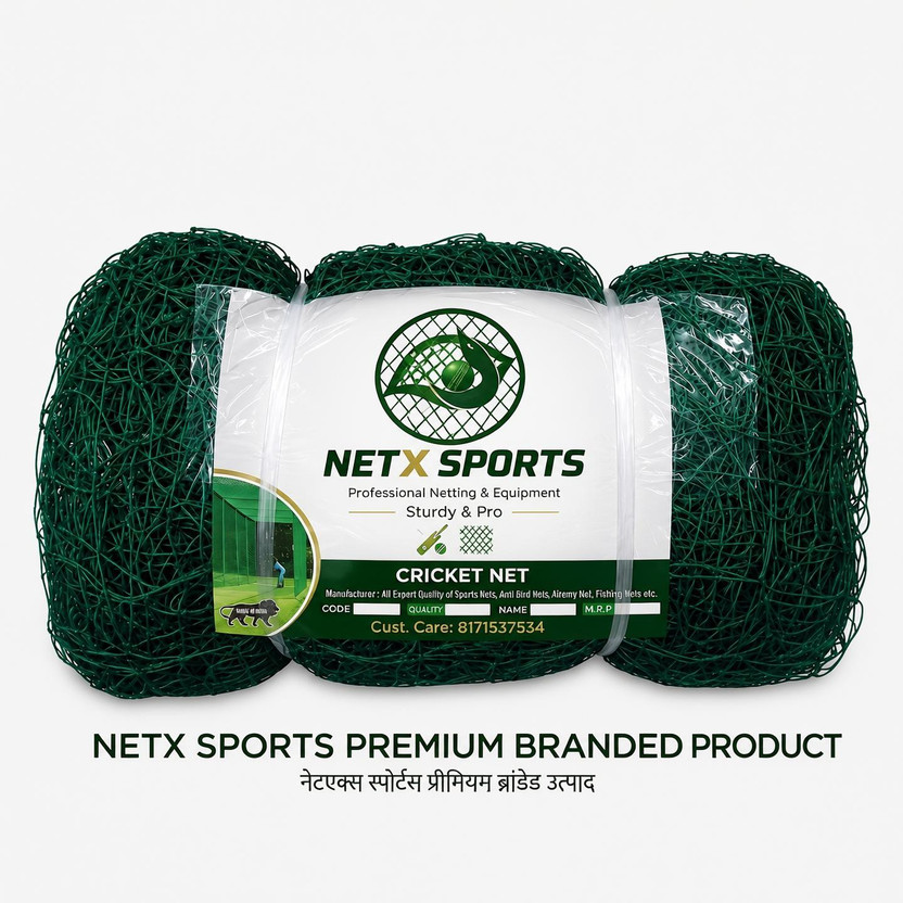 NetX sports NetX Pro-Series 100x10 Ft Heavy Duty Cricket Practice Net Cricket Net(Green)