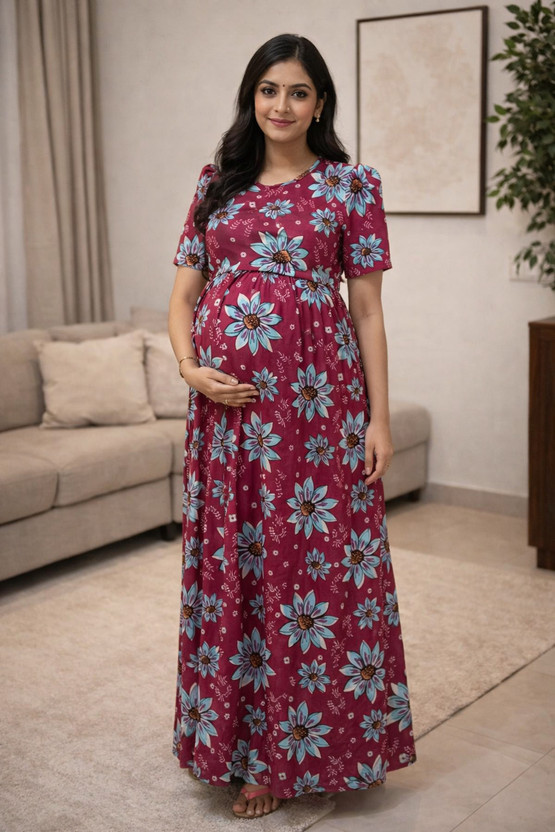 SILVER JUBILE APPARELS Women Maternity/Nursing Nighty(Multicolor)