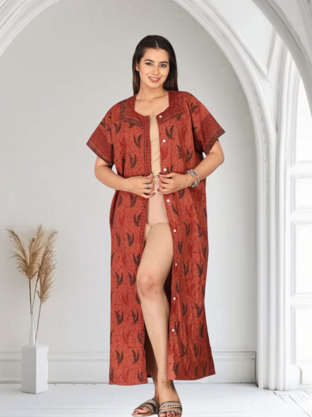 Durga Enterprises Women Maternity/Nursing Nighty(Maroon)
