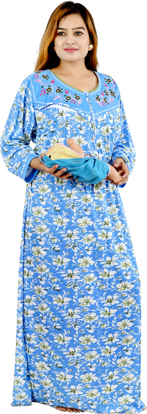 NACNO Women Maternity/Nursing Nighty(Blue)