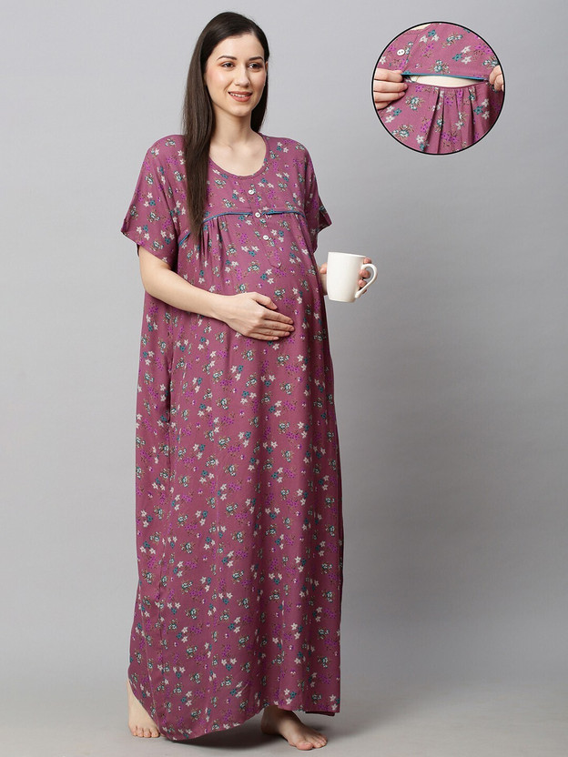 MomToBe Women Maternity/Nursing Nighty(Purple)