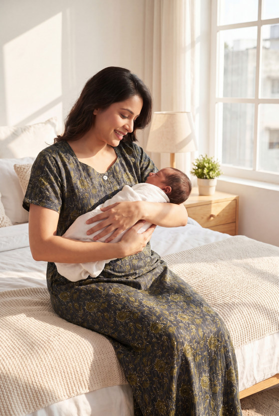 Vardhana Vardhana Women Maternity/Nursing Nighty(Dark Green) - Flipkart Deal