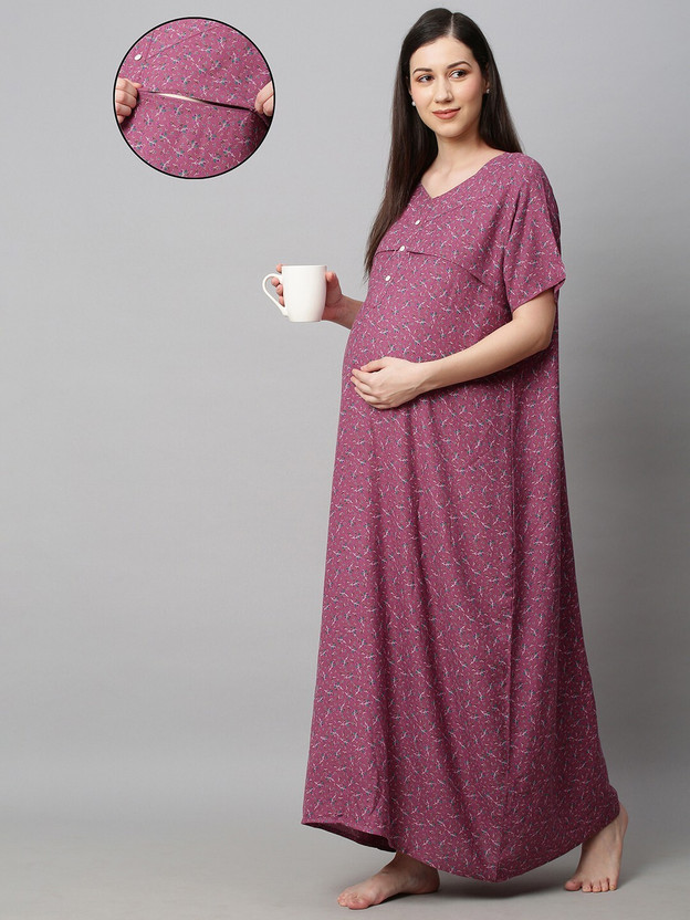 MomToBe Women Maternity/Nursing Nighty(Purple)