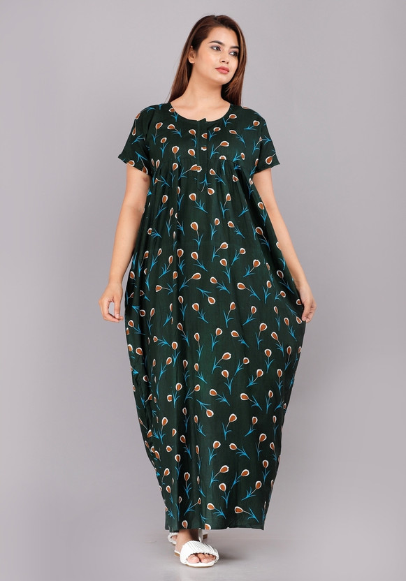 VILAKSHAN Women Nighty(Green)