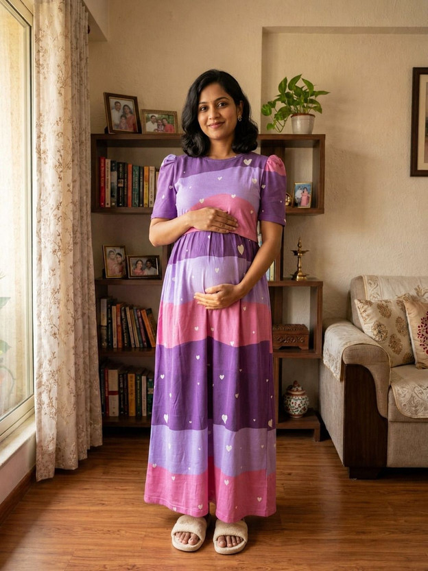 ARUNTHUGHIL Women Maternity/Nursing Nighty(Multicolor)
