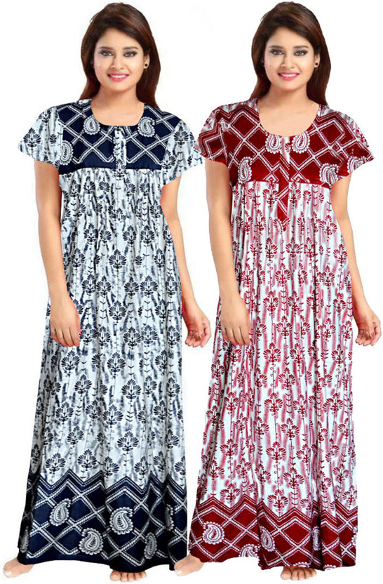 Ukart Women Nighty(White, Red)