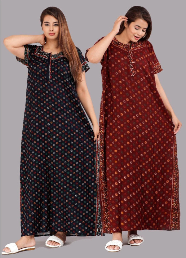 Ruishee Women Nighty(Blue, Maroon)