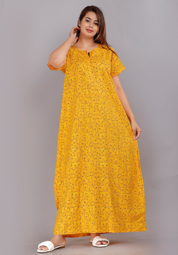VILAKSHAN Women Nighty(Yellow)