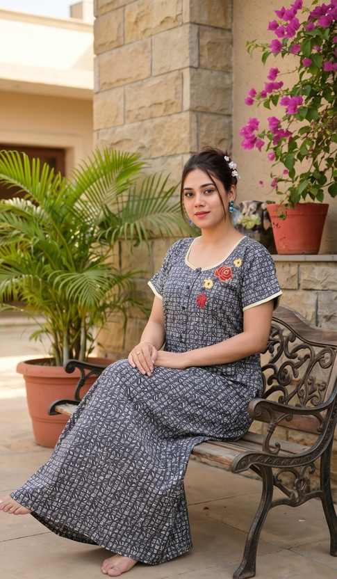 SHLOKE Women Nighty(Grey)