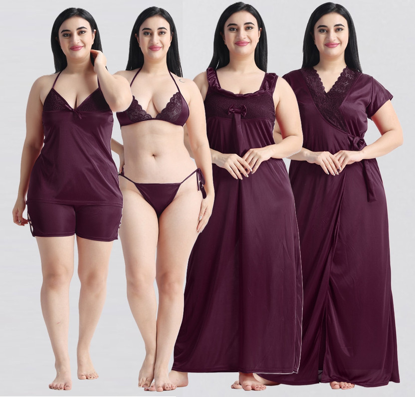 NIGHT KEYS Women Nighty with Robe(Multicolor)