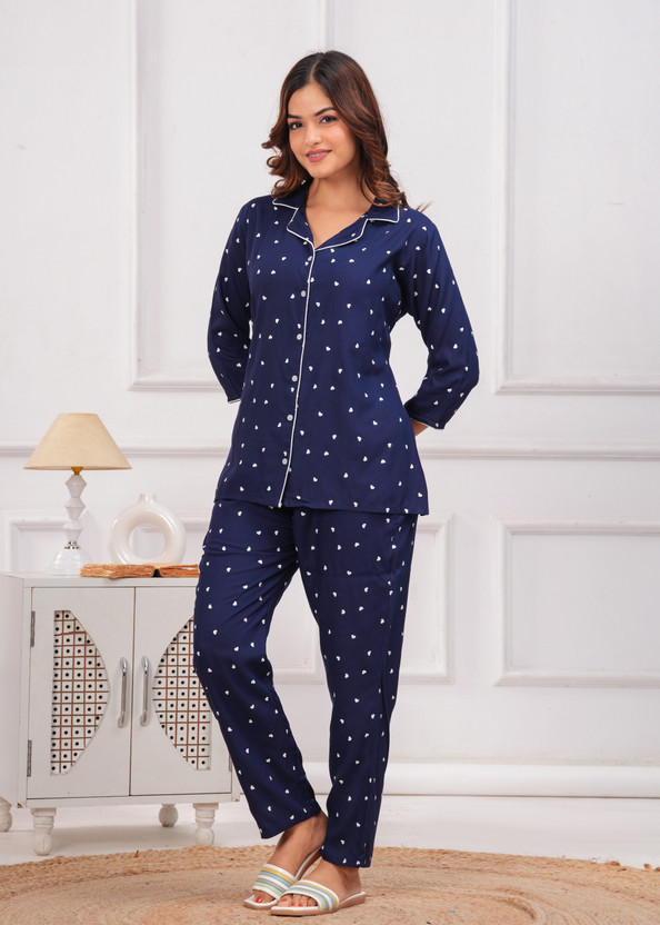 GADWAL FEBRIC Women Nighty Set(Blue)