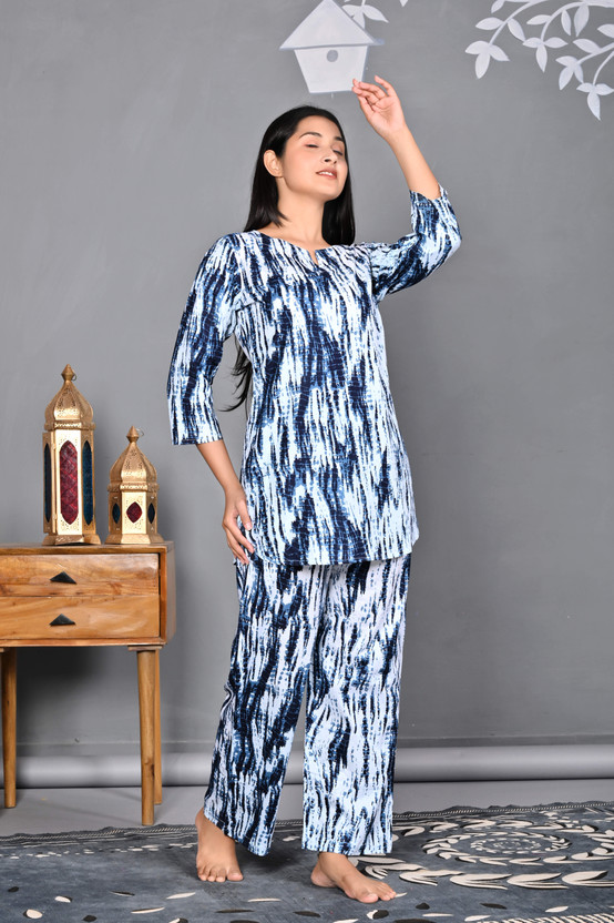 DreamBe Women Nighty Set(Blue, White)