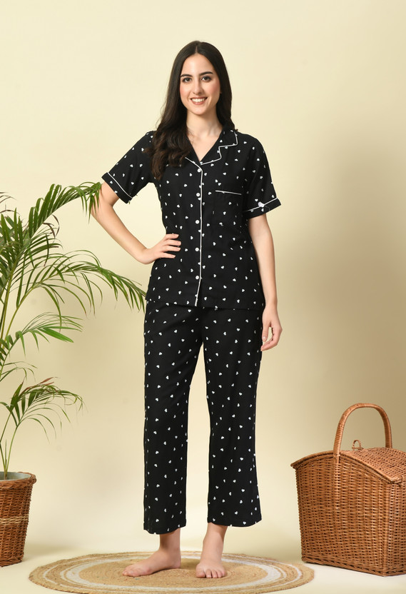 DreamBe Women Printed Black Night Suit Set