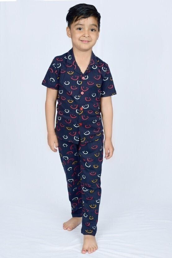 3BROS Boys Printed Dark Blue Night Suit Set
