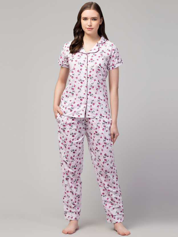 fasiondreamsera Women Printed Pink Shirt & Pyjama set