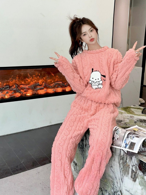 TIARO Women Self Design Pink Night Suit Set