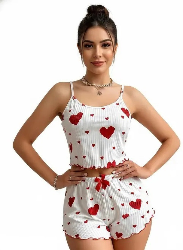akj akj global Women Printed, Conversational White Top & Shorts Set - Flipkart Deal