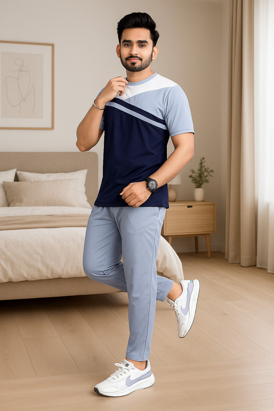 HASTIVOUGE TREND Men Self Design Blue Night Suit Set
