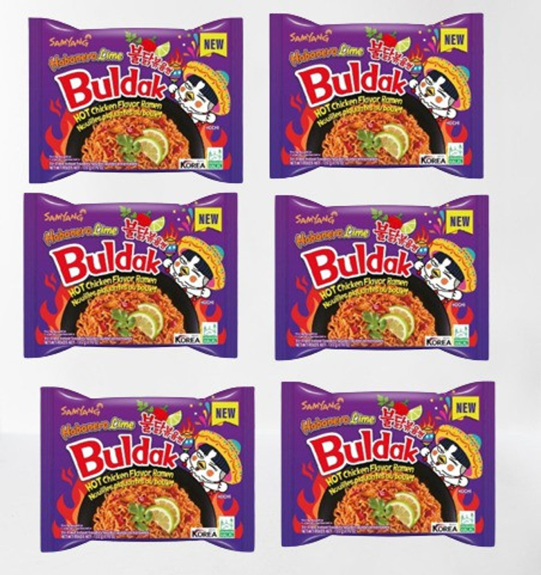 Samyang Buldak Chicken Habanero Lime Flavour Korean Noodles-135g(Pack of 6)|(Imported) Instant Noodles(6 x 135 g)