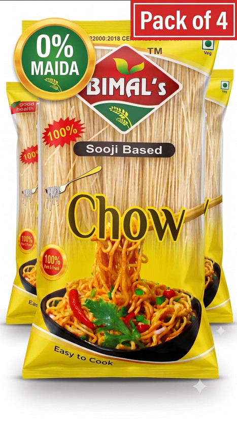 Bimal's Sooji Noodles - Sooji Based Chow (Chowmin) , 0% Maida 100% Suji Hakka Noodles(4 x 400 g)