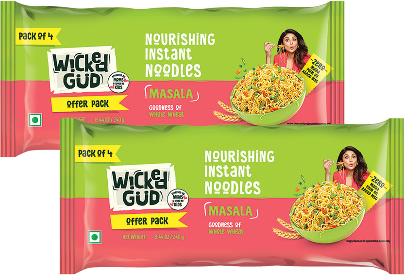 WickedGud Masala Noodles | Whole Wheat | No Maida Instant Noodles(2 x 240 g)