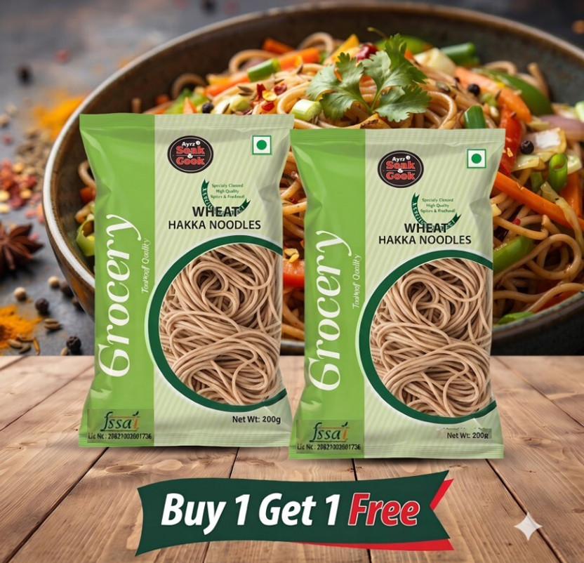 Ayus Ayus Soak & cook Wheat Flour Noodle Buy 200g Get 200g Hakka Noodles(2 x 200 g) - Flipkart Deal