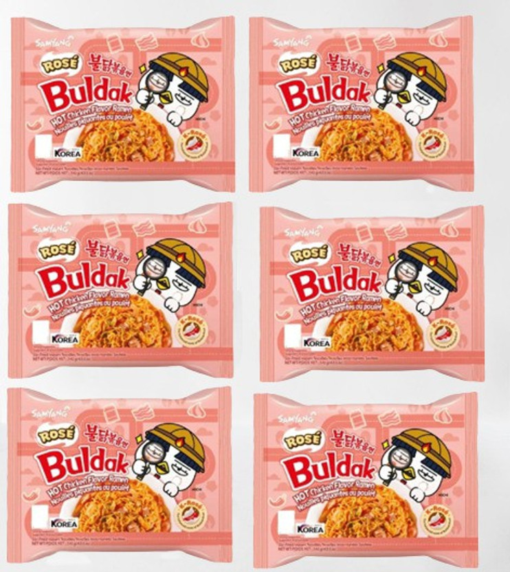 Samyang Buldak Chicken Rose Flavour Instant Korean Noodles-140g (Pack of 6)|(Imported) Instant Noodles Non-vegetarian(6 x 140 g)